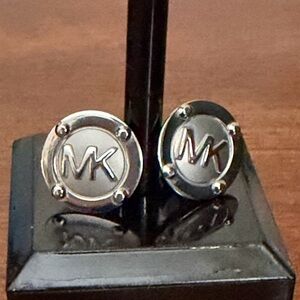 Michael Kors Silver Tone Logo Earrings